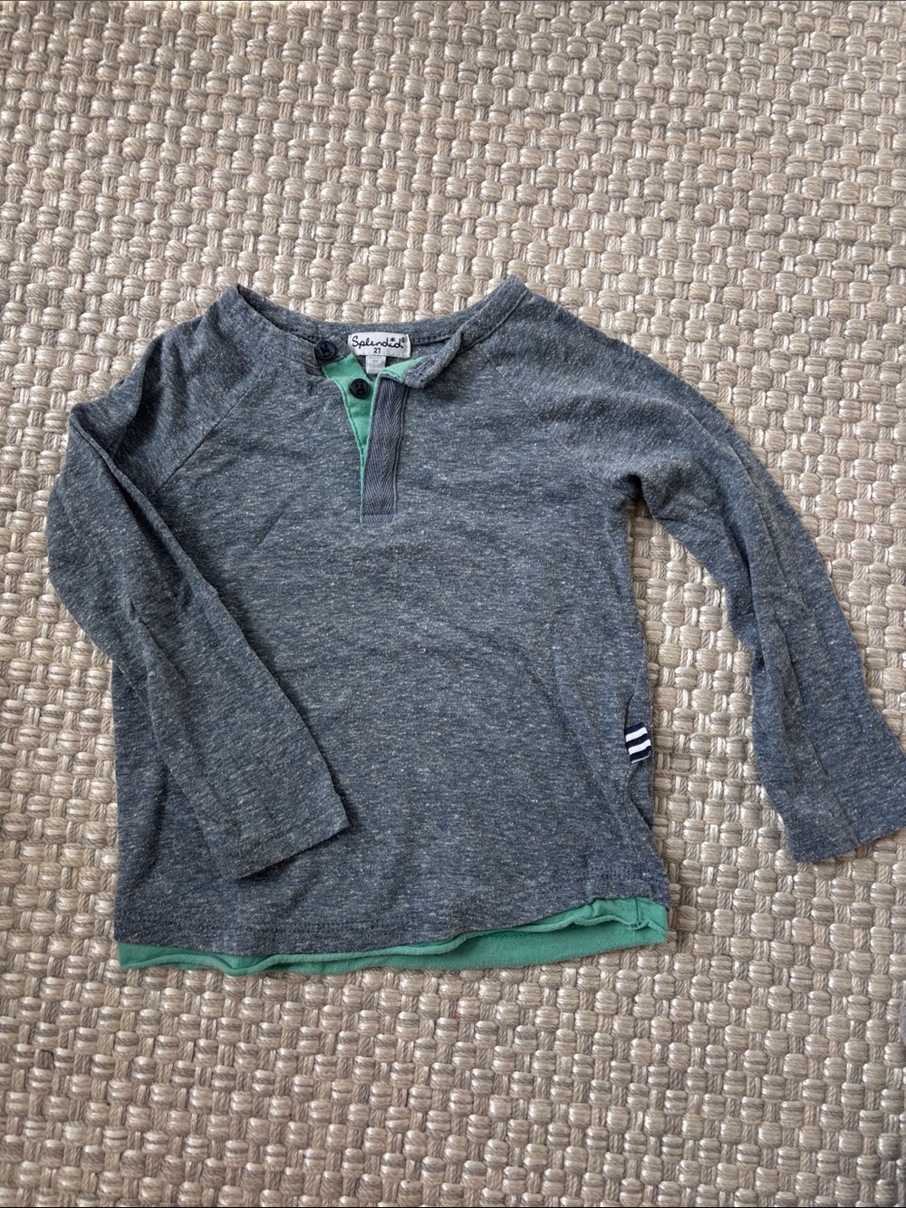 Splendid Kids Heather Gray Long-Sleeve Henley with Green Trim